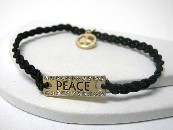 Crystal deco message metal plate and twisted cord friendship bracelet