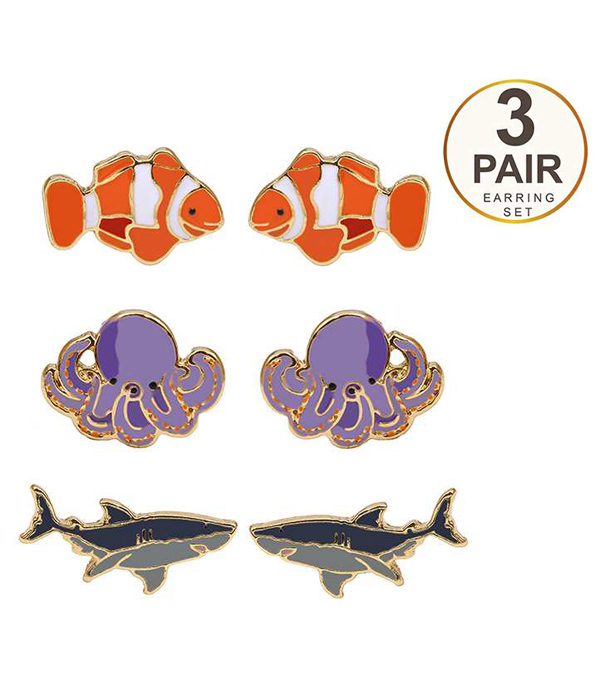 Sealife inspired set of three earring set