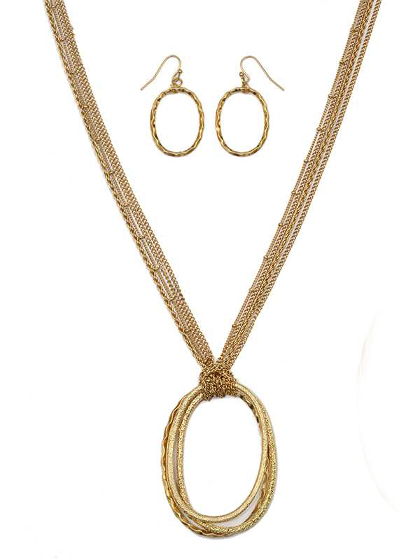 Multi layer chain ring drop necklace set