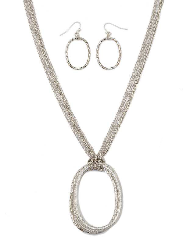 Multi layer chain ring drop necklace set