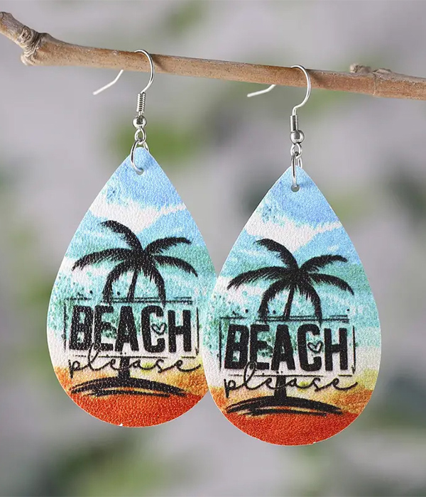 Tropical beach theme teardrop earring - beach please