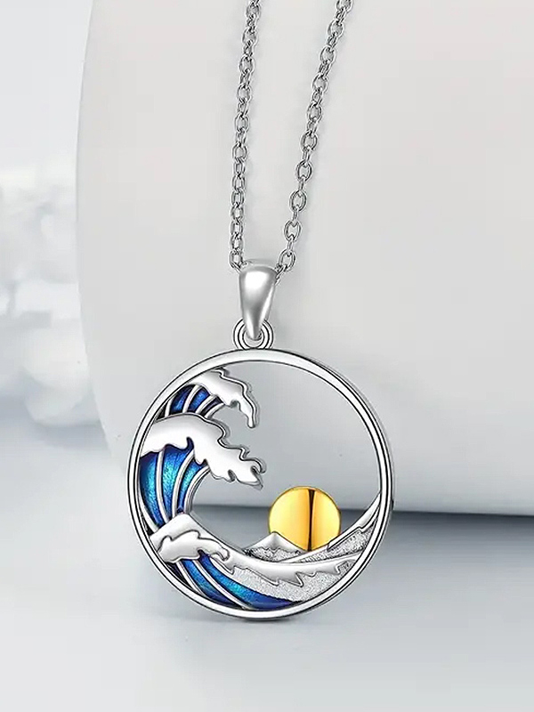 Sealife theme pendant necklace - sunset and wave