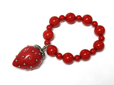 Metal stud strawberry charm beads stretch bracelet