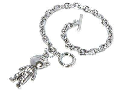 Crystal boy charm toggle bracelet