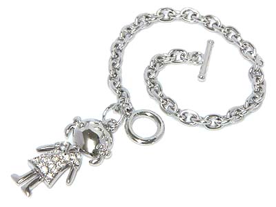 Crystal girl charm toggle bracelet