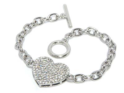 Crystal heart toggle bracelet