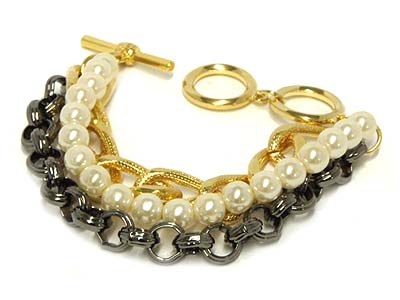 Multi color metal chain and sim pearl bracelet