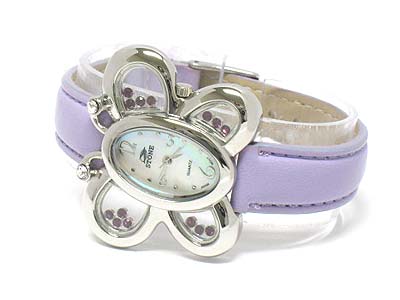 Crystal butterfly which has crystal stones in wings shape face and leather band watch