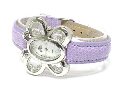 Crystal butterfly which has crystal stones in wings shape face and leather band watch