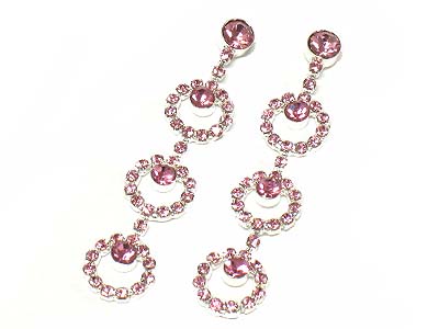 Rhinestone tripe round dangle earring 