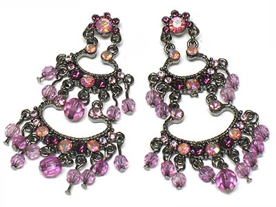 Austrian crystal and bead dual drop chandelier earring 