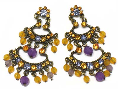 Austrian crystal and bead dual drop chandelier earring