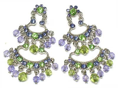 Austrian crystal and bead dual drop chandelier earring 