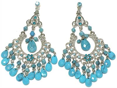 Glass beads and austrian crystal cascade drop chandelier earring