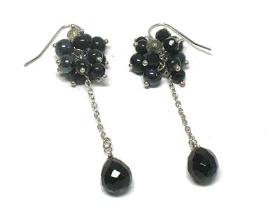 Semi precious stone cluster and facet tear drop earring