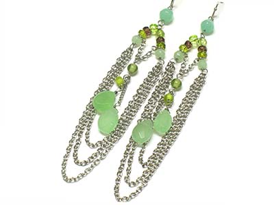 Semi precious stone drop and hanging chain earring