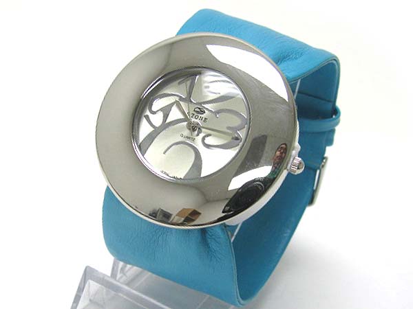 Designer dial round metal face leather scarf band watch