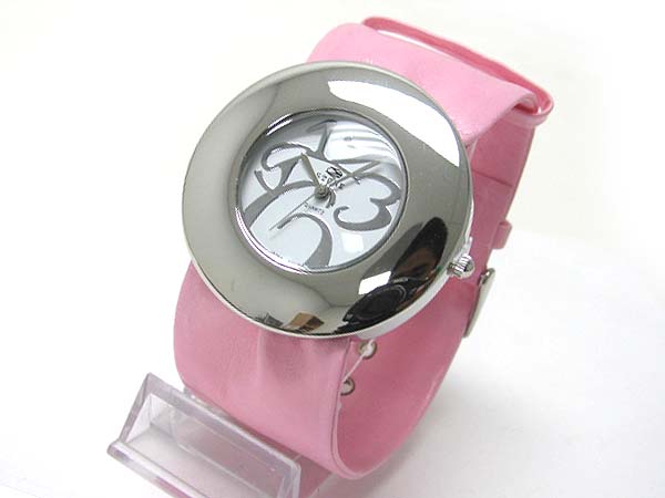 Designer dial round metal face leather scarf band watch