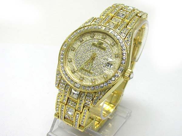 Top quality boutique style crystal stud round face jewelry watch 