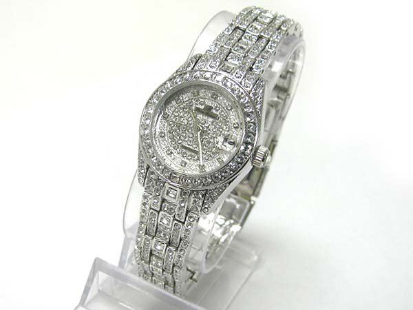 Top quality boutique style crystal stud round face jewelry watch 