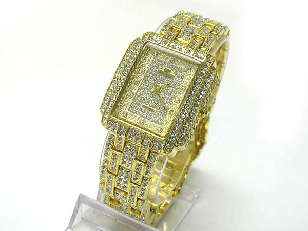 Top quality boutique style crystal stud square face jewelry watch