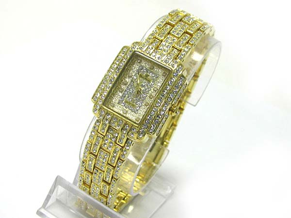 Top quality boutique style crystal stud square face jewelry watch