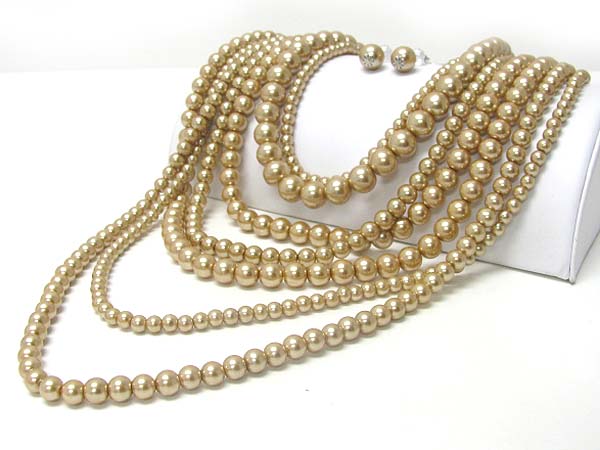 Multi row pearl long neckalce earring set