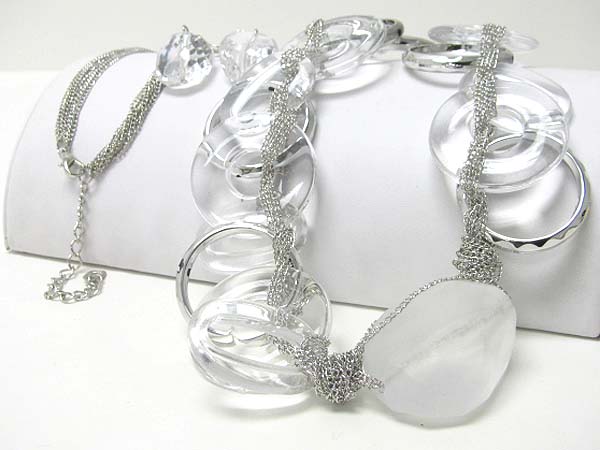 Chunky smokey clear acryl donut and metal chain long necklace earring set