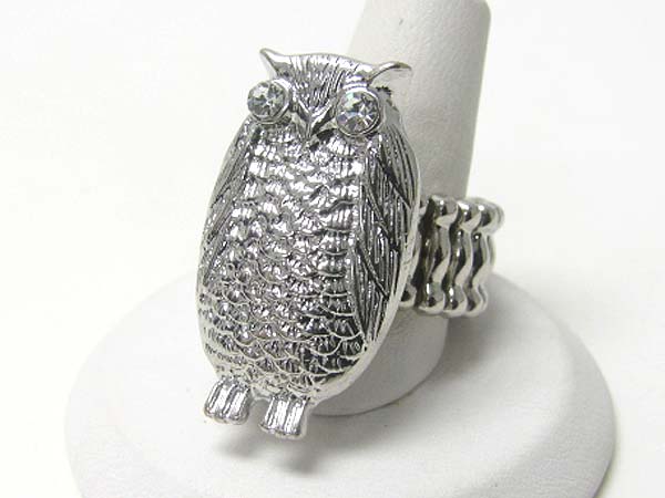 Crystal stud owl stretch ring