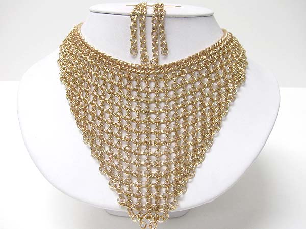 Metal woven bib style necklace earirng set