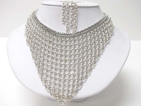 Metal woven bib style necklace earirng set