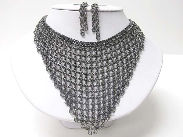 Metal woven bib style necklace earirng set