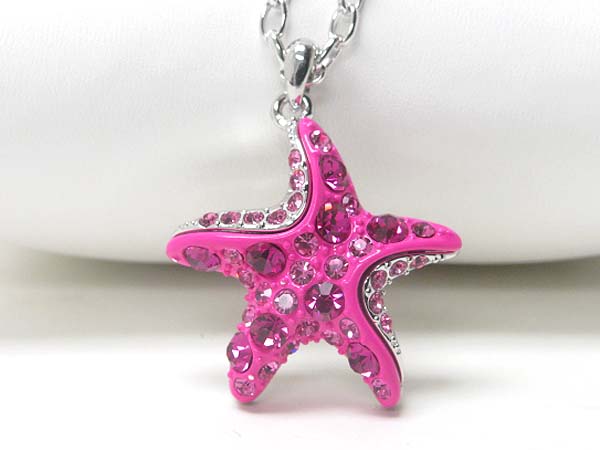 Made in korea whitegold plating crystal stud epoxy starfish pendant necklace