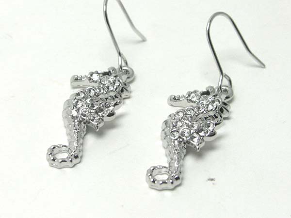 Made in korea whitegold plating crystal stud sea horse earring