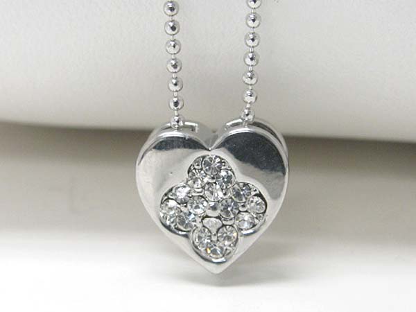 Made in korea whitegold plating crystal stud small heart pendant necklace