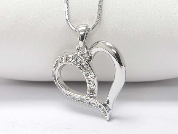 Made in korea whitegold plating crystal stud heart pendant necklace