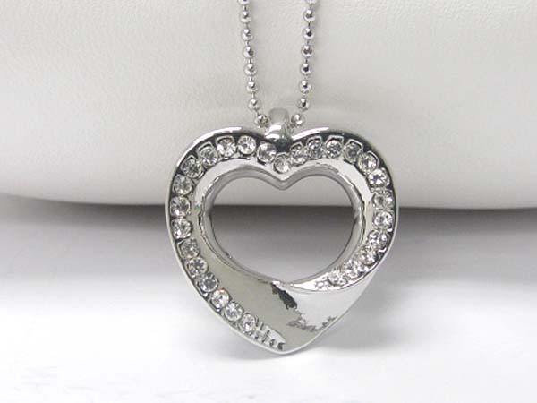 Made in korea whitegold plating crystal stud small heart pendant necklace