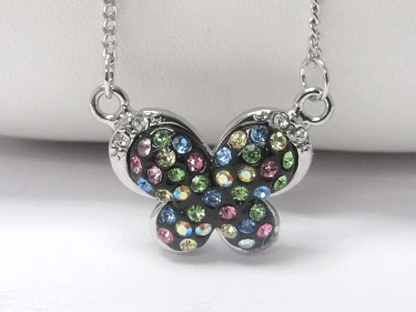 Made in korea whitegold plating crystal stud small butterfly pendant necklace