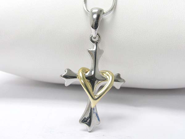 Made in korea whitegold plating heart and cross pendant necklace