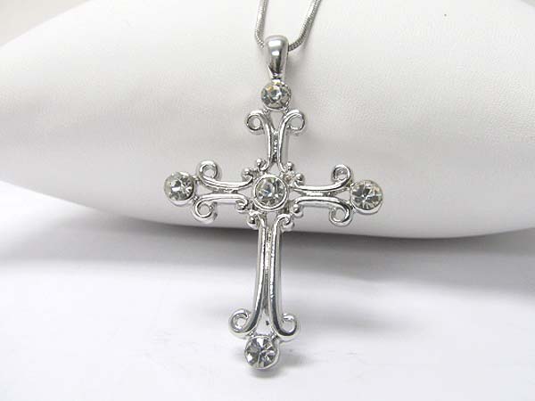 Made in korea whitegold plating crystal stud cross pendant necklace