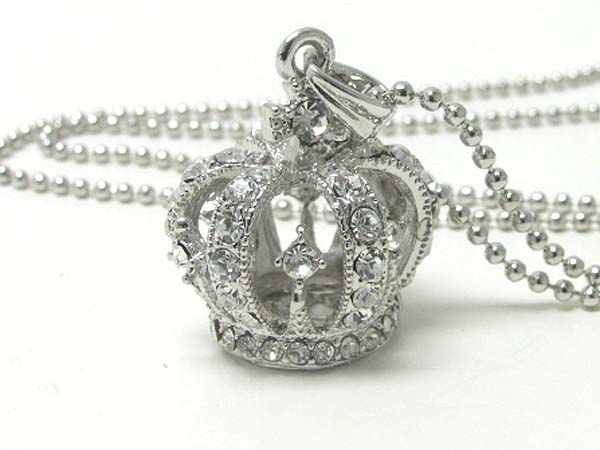 Crystal stud 3d crown pendant necklace