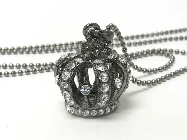 Crystal stud 3d crown pendant necklace