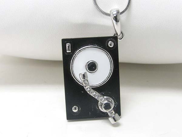 Crystal stud expoxy lp music player pendant necklace