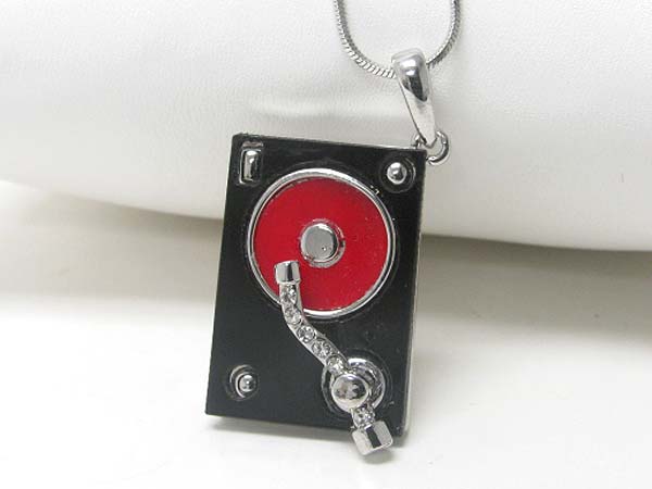 Crystal stud expoxy lp music player pendant necklace