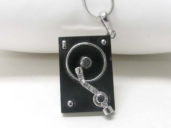 Crystal stud expoxy lp music player pendant necklace