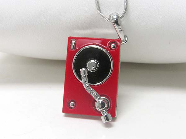 Crystal stud expoxy lp music player pendant necklace