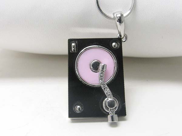 Crystal stud expoxy lp music player pendant necklace