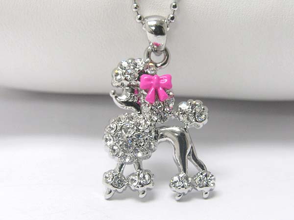 Made in korea whitegold plating crystal stud poodle doggy pendant necklace