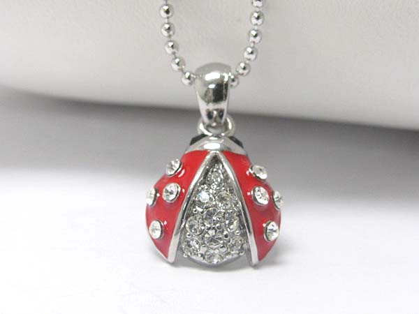 Made in korea whitegold plating crystal stud epoxy ladybug pendant necklace