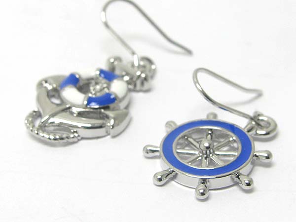 Made in korea whitegold plating epoxy nautical theme unbalance earring